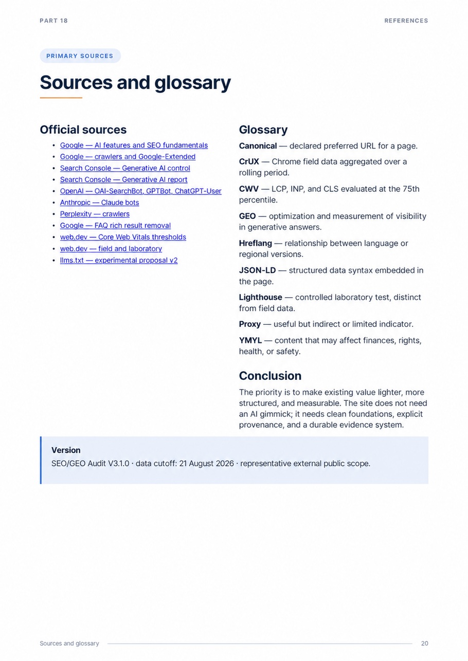 External SEO and GEO audit of urssaf.fr — page 20 of 20